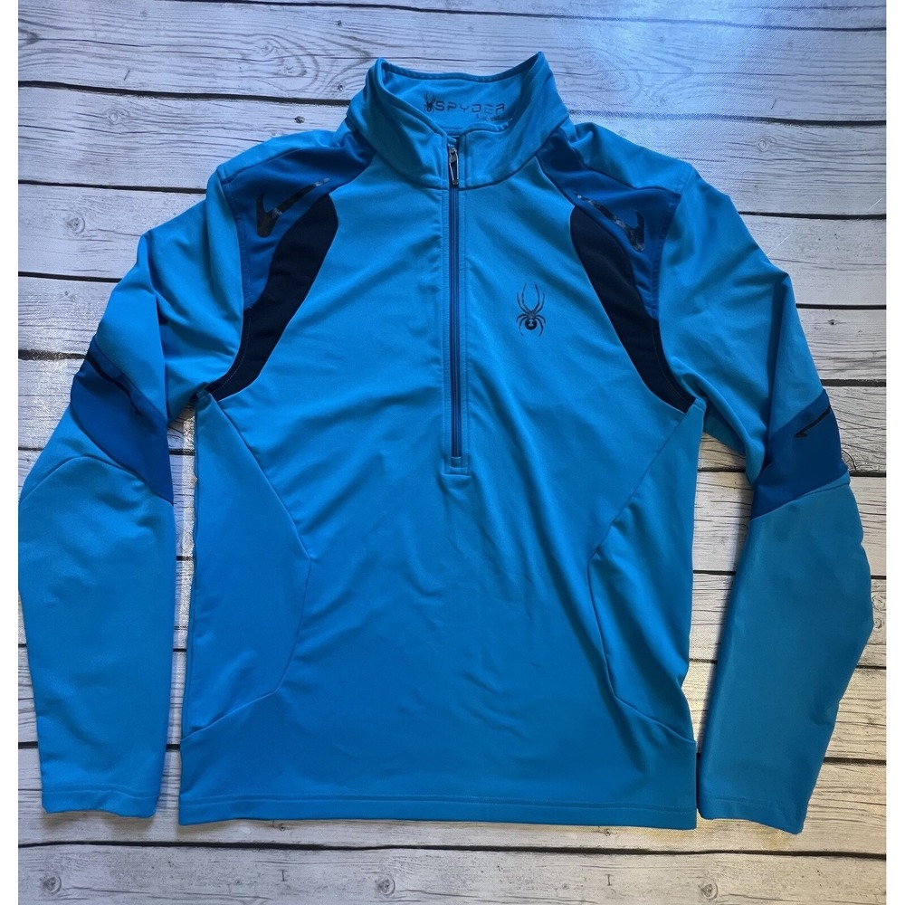 SPYDER Sweatshirt Men S Therma Performance Stretch T-Neck 1/2 Zip Pullover Blue